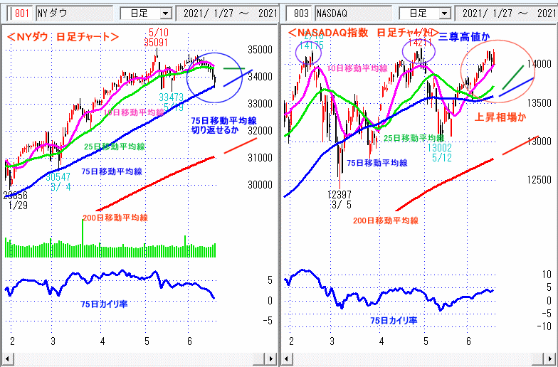 ＮＹダウ　NASADAQ指数　日足チャート