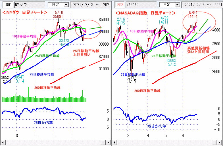 ＮＹダウ　NASADAQ指数　日足チャート