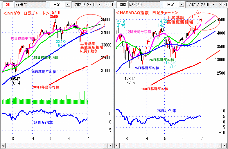 ＮＹダウ　NASADAQ指数　日足チャート