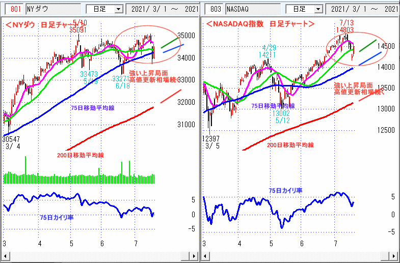 ＮＹダウ　NASADAQ指数　日足チャート