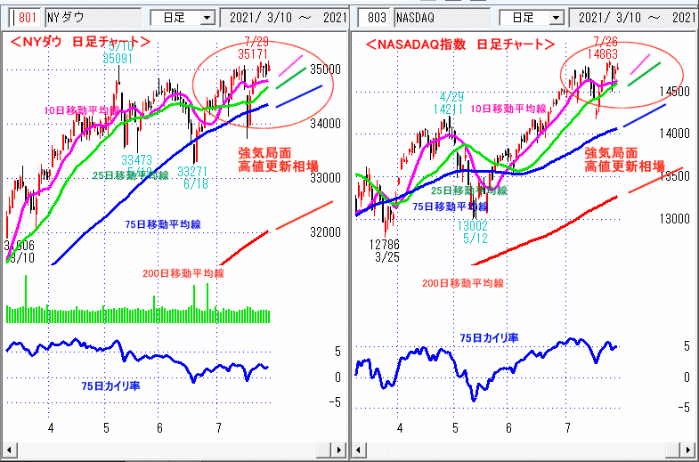 ＮＹダウ　NASADAQ指数　日足チャート