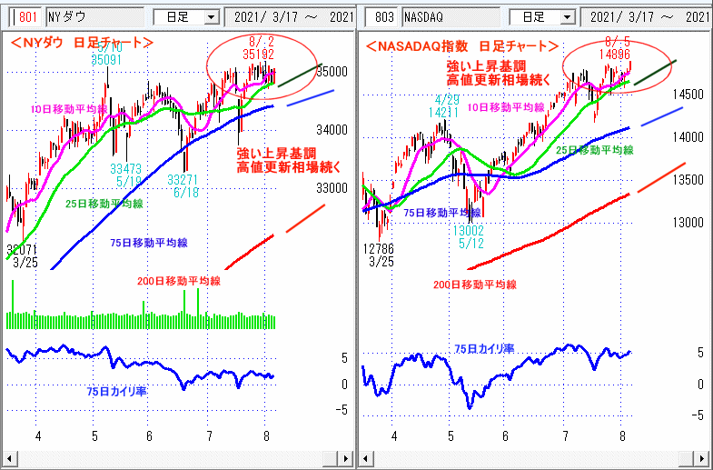 ＮＹダウ　NASADAQ指数　日足チャート