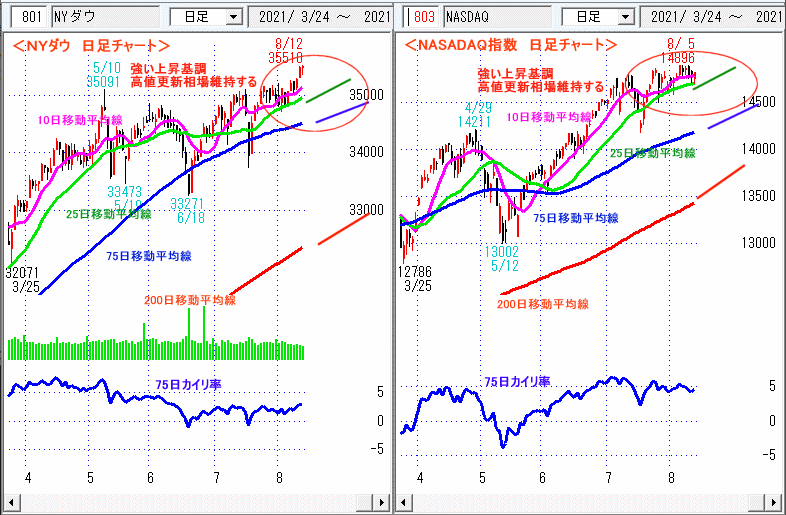 ＮＹダウ　NASADAQ指数　日足チャート
