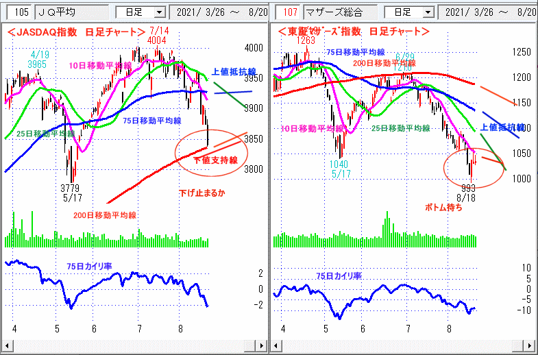 JASDAQ指数＆東証マザーズ指数 日足チャート