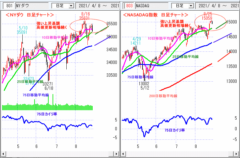 ＮＹダウ　NASADAQ指数　日足チャート