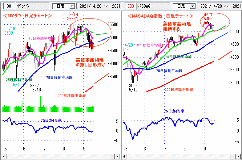 ＮＹダウ　NASADAQ指数　日足チャート