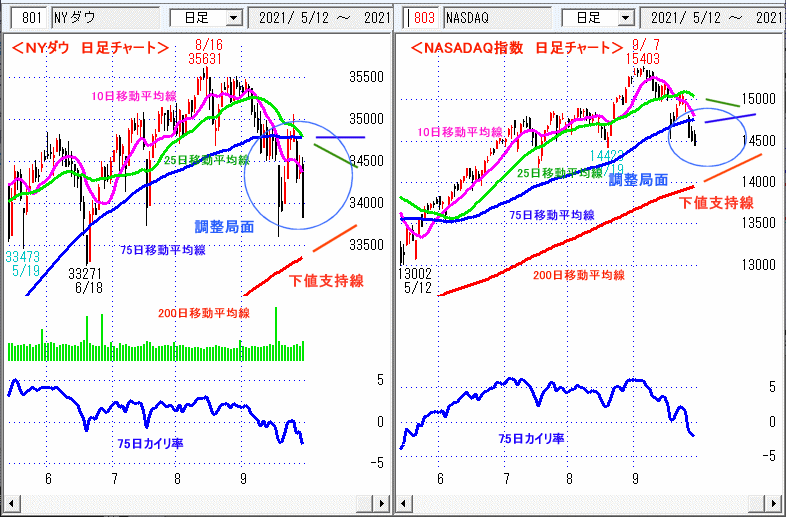 ＮＹダウ　NASADAQ指数　日足チャート