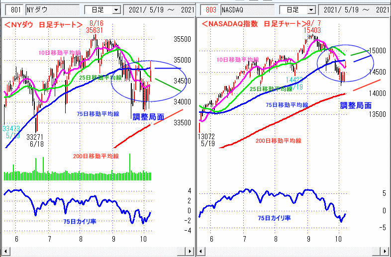 ＮＹダウ　NASADAQ指数　日足チャート