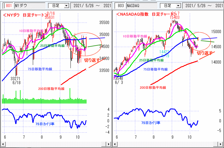 ＮＹダウ　NASADAQ指数　日足チャート