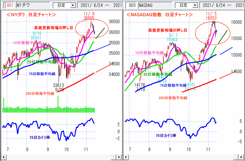 ＮＹダウ　NASADAQ指数　日足チャート