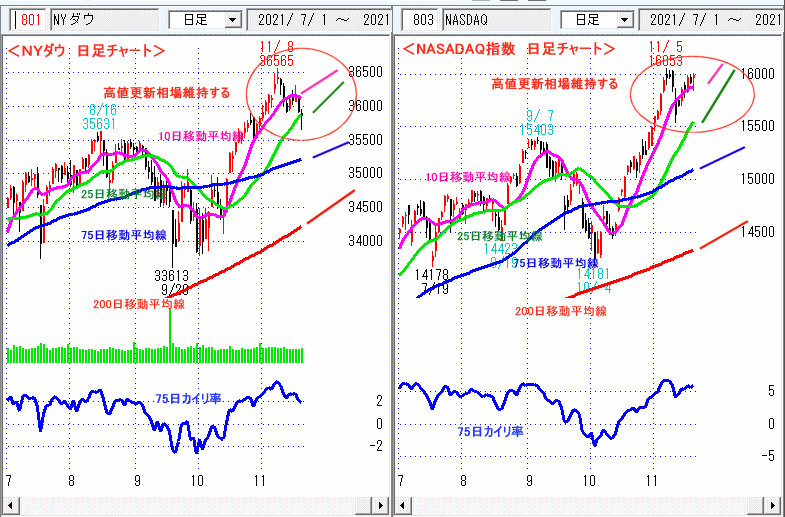 ＮＹダウ　NASADAQ指数　日足チャート
