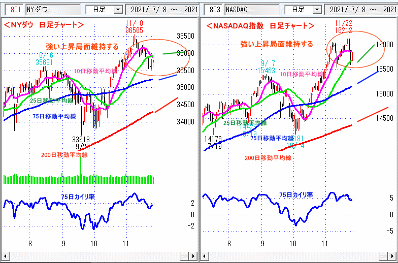 ＮＹダウ　NASADAQ指数　日足チャート