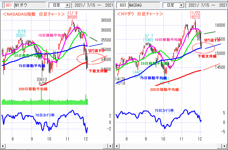 ＮＹダウ　NASADAQ指数　日足チャート