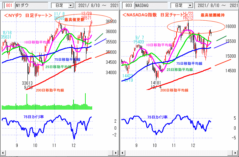 ＮＹダウ　NASADAQ指数　日足チャート