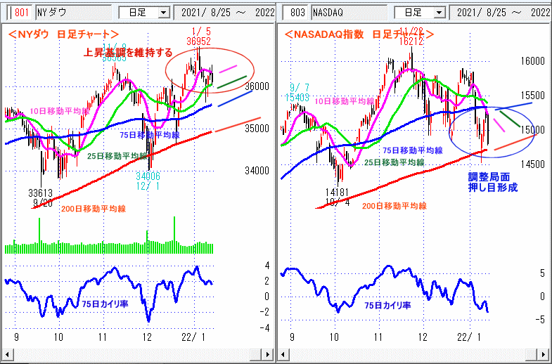 ＮＹダウ　NASADAQ指数　日足チャート