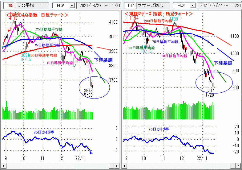 JASDAQ指数＆東証マザーズ指数 日足チャート