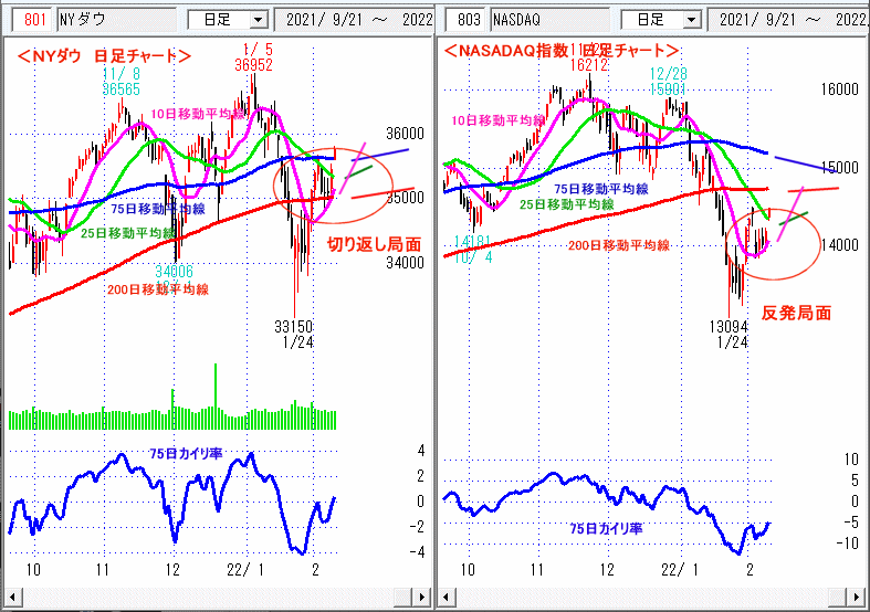 ＮＹダウ　NASADAQ指数　日足チャート