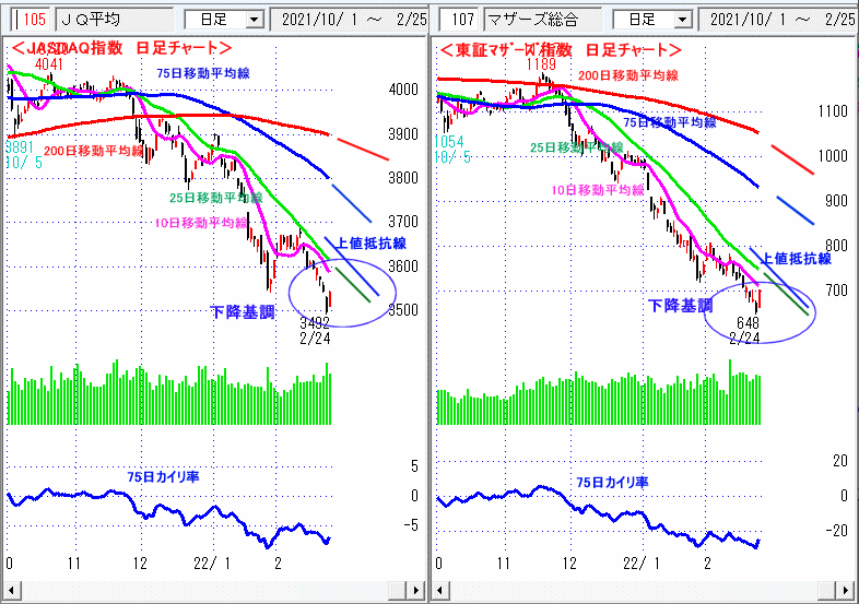 JASDAQ指数＆東証マザーズ指数 日足チャート