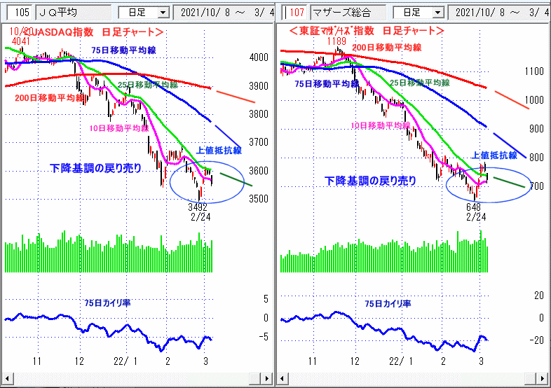 JASDAQ指数＆東証マザーズ指数 日足チャート