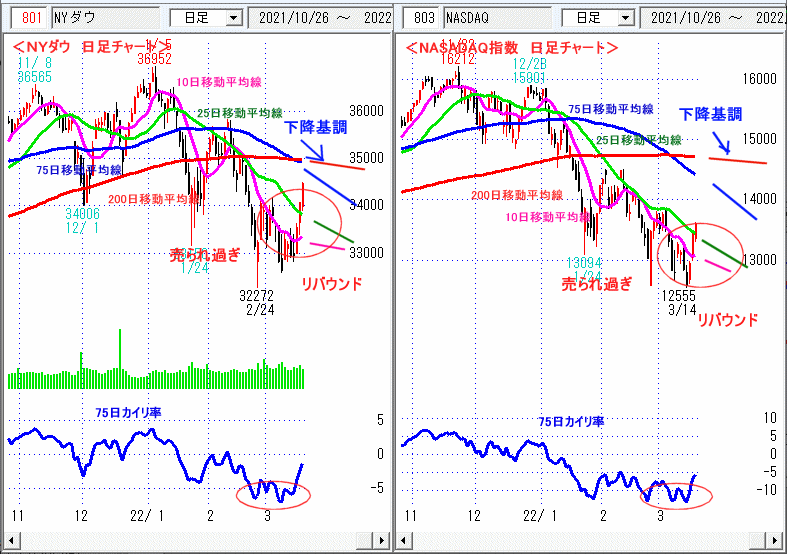ＮＹダウ　NASADAQ指数　日足チャート