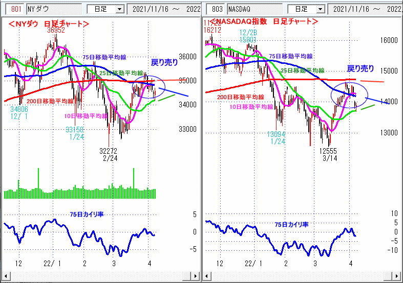 ＮＹダウ　NASADAQ指数　日足チャート