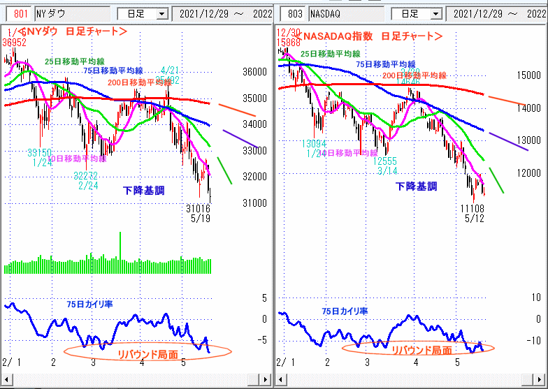 ＮＹダウ　NASADAQ指数　日足チャート