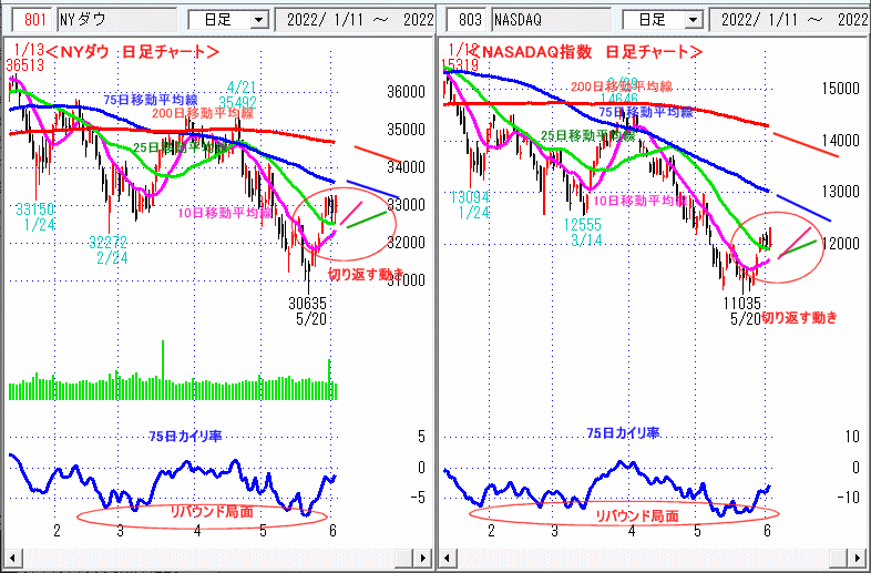 ＮＹダウ　NASADAQ指数　日足チャート