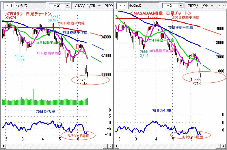 ＮＹダウ　NASADAQ指数　日足チャート