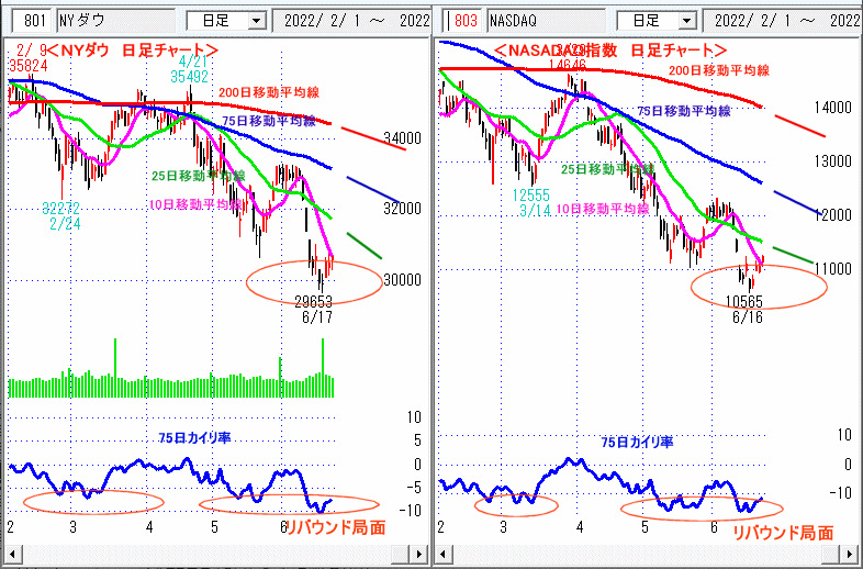 ＮＹダウ　NASADAQ指数　日足チャート