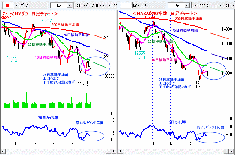ＮＹダウ　NASADAQ指数　日足チャート