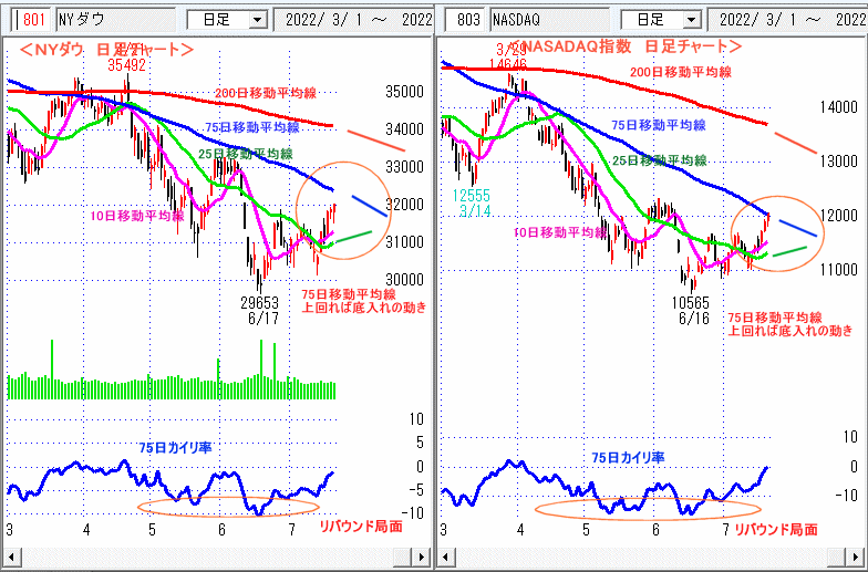 ＮＹダウ　NASADAQ指数　日足チャート