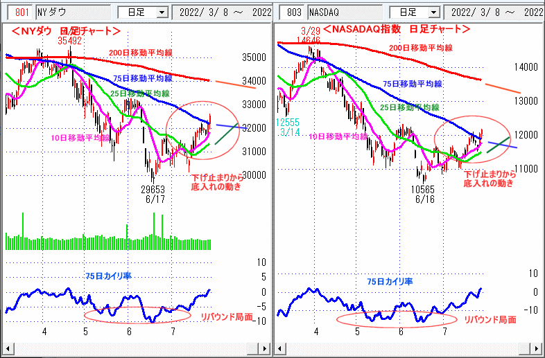 ＮＹダウ　NASADAQ指数　日足チャート