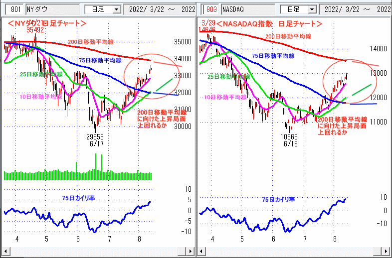 ＮＹダウ　NASADAQ指数　日足チャート