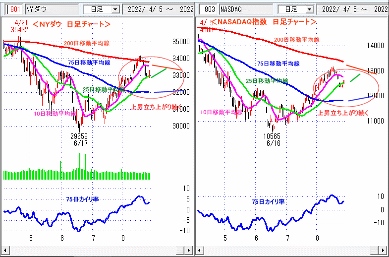 ＮＹダウ　NASADAQ指数　日足チャート