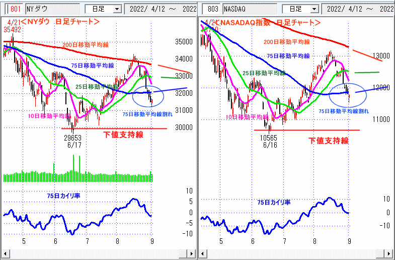 ＮＹダウ　NASADAQ指数　日足チャート