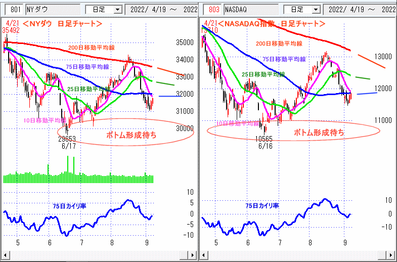 ＮＹダウ　NASADAQ指数　日足チャート