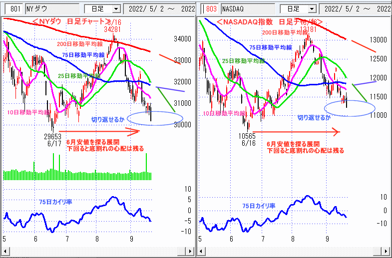 ＮＹダウ　NASADAQ指数　日足チャート