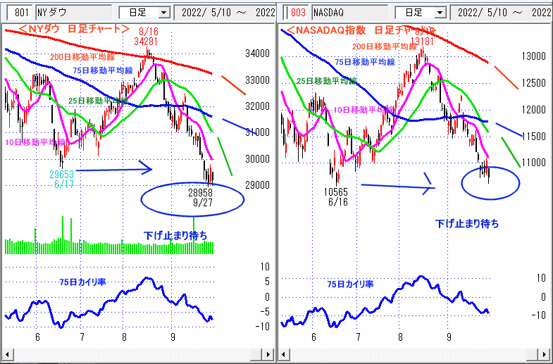 ＮＹダウ　NASADAQ指数　日足チャート