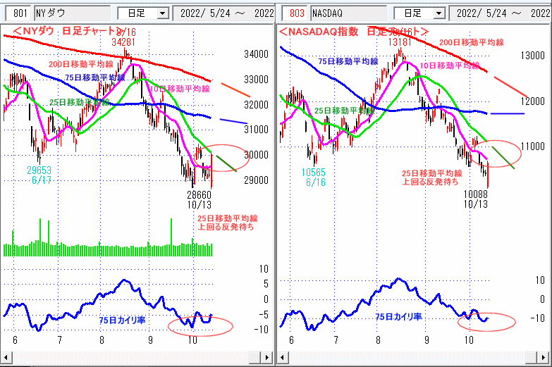 ＮＹダウ　NASADAQ指数　日足チャート