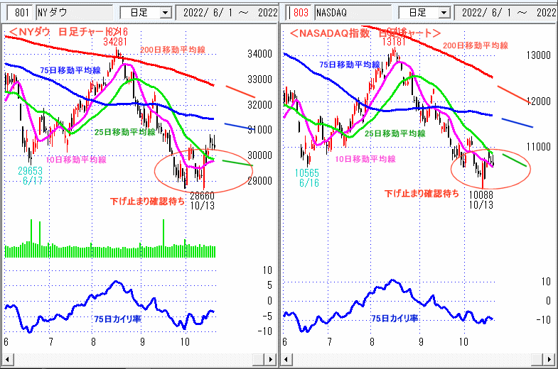ＮＹダウ　NASADAQ指数　日足チャート
