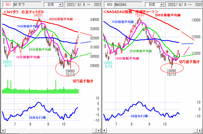 ＮＹダウ　NASADAQ指数　日足チャート