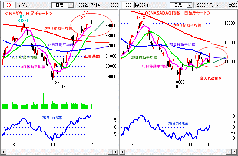 ＮＹダウ　NASADAQ指数　日足チャート