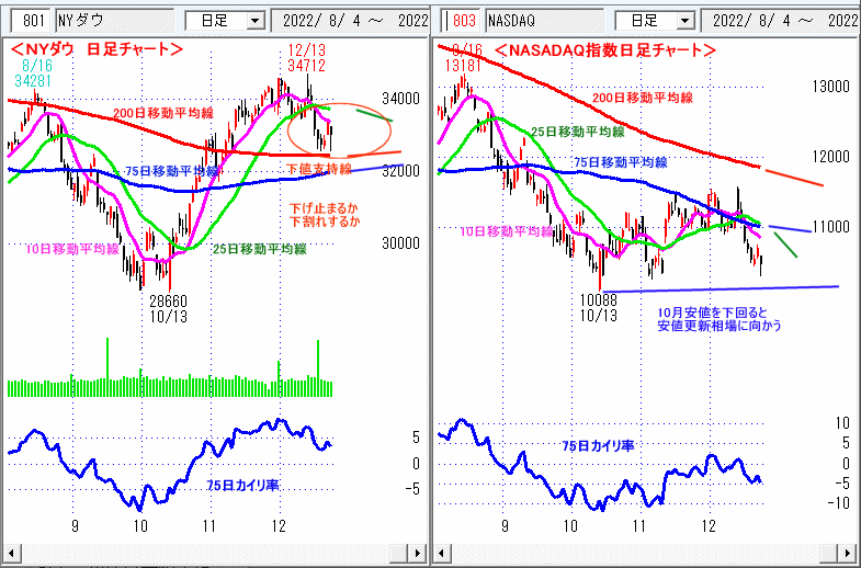 ＮＹダウ　NASADAQ指数　日足チャート