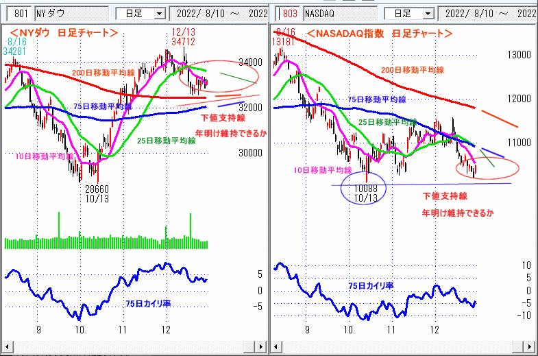 ＮＹダウ　NASADAQ指数　日足チャート